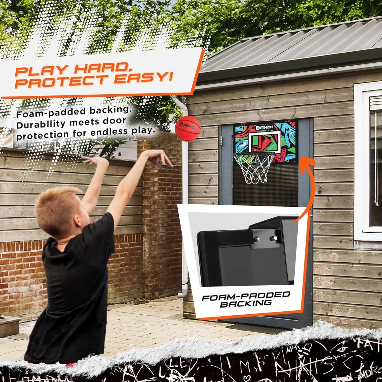 over the Door Mini Basketball Hoop, 18"X12" Shatterproof Backboard, Indoor Basketball for Kids and Adults