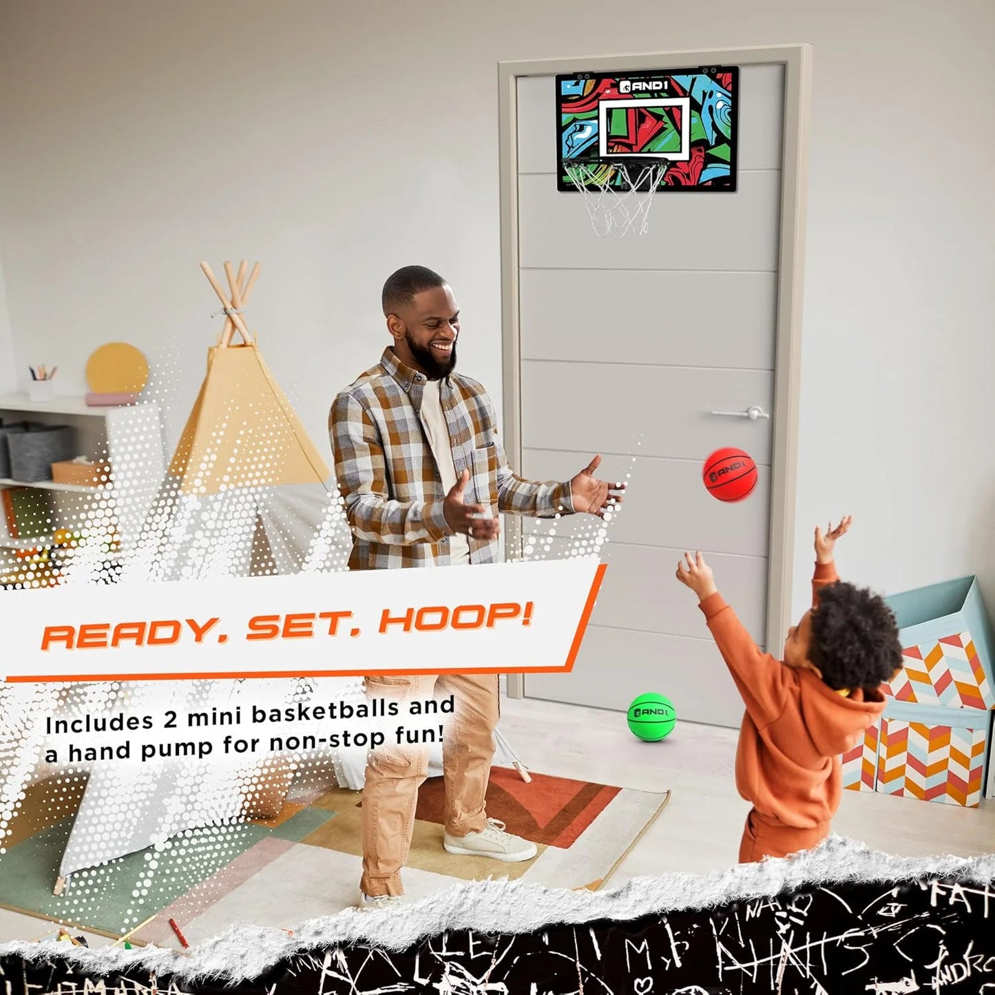 over the Door Mini Basketball Hoop, 18"X12" Shatterproof Backboard, Indoor Basketball for Kids and Adults