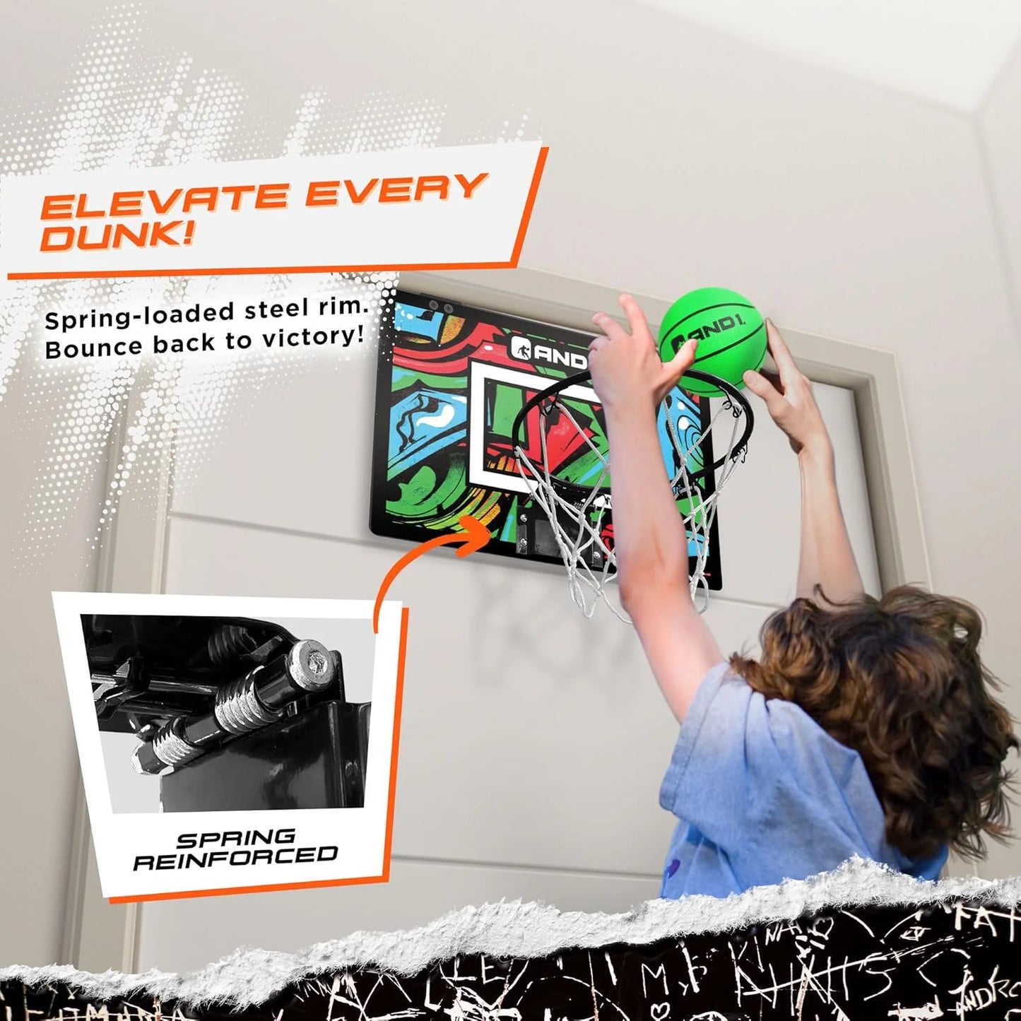 over the Door Mini Basketball Hoop, 18"X12" Shatterproof Backboard, Indoor Basketball for Kids and Adults