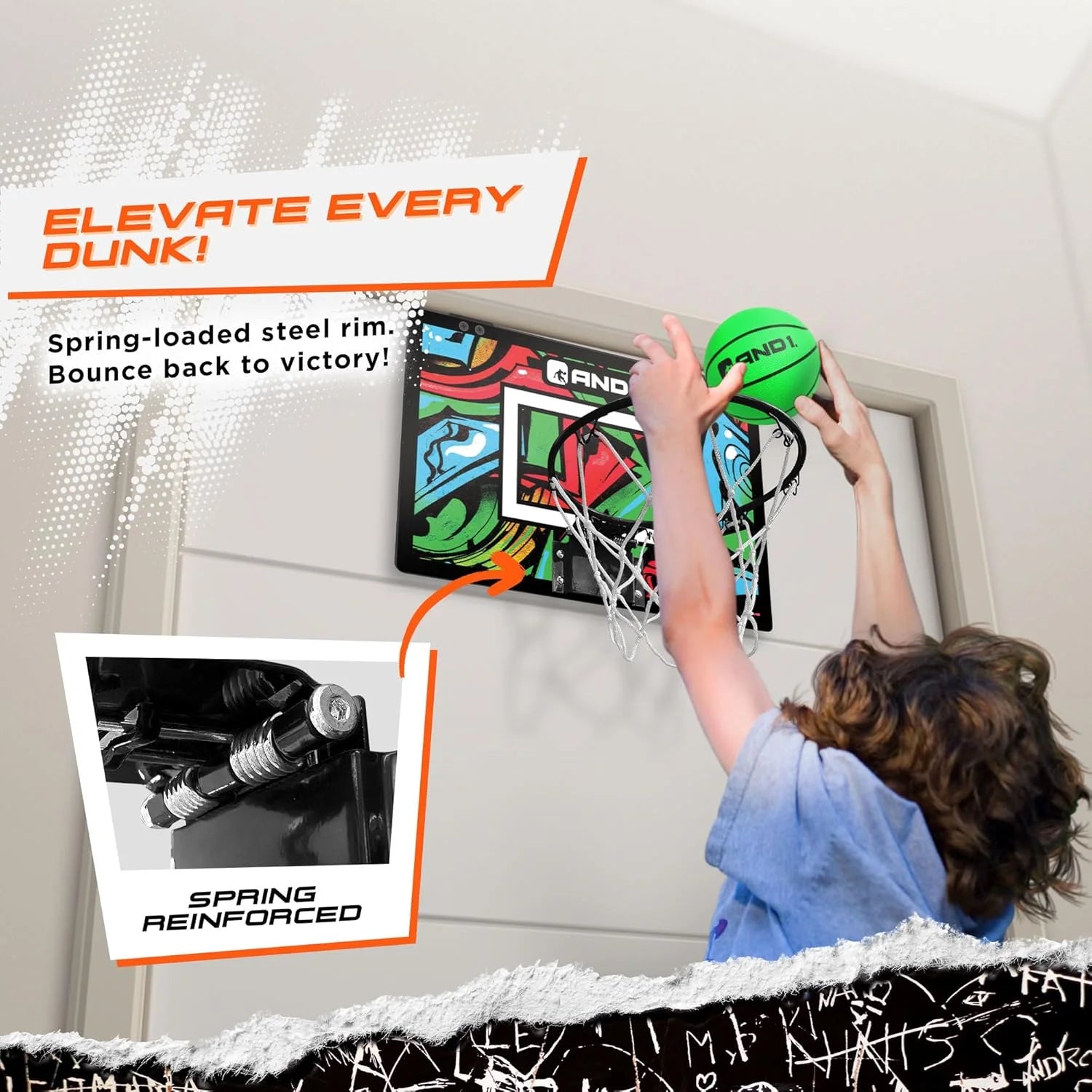 over the Door Mini Basketball Hoop, 18"X12" Shatterproof Backboard, Indoor Basketball for Kids and Adults